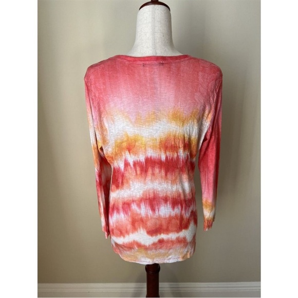David Cline Top Shirt Size L Multicolor Burnout Fabric 3/4 Sleeve V-Neck Tie Dye - Picture 5 of 9